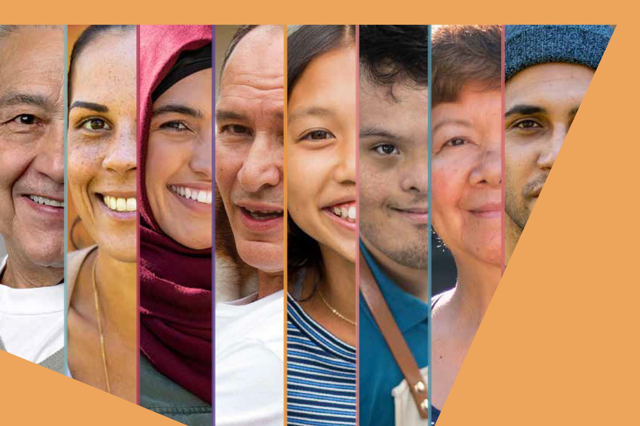 Annual Report 2020-2021 cover image excerpt showing various people looking towards the camera and smiling